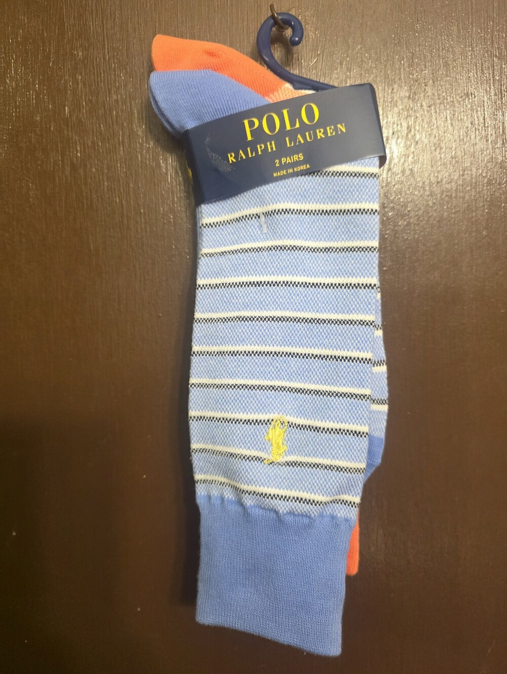 Polo by Ralph Lauren Light Blue & Orange Striped  Socks - 2 Pair